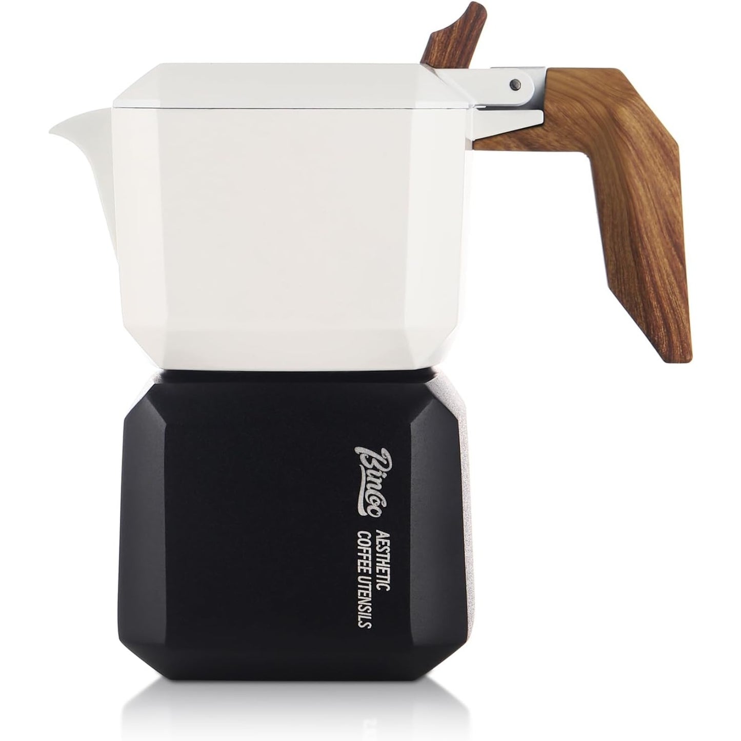 Bincoo Stovetop Espresso Maker 2 Cups-Creative Moka Coffee Pot Double Valve,Italian Coffee Maker Aluminium Stovetop Camping Espresso Maker,120ML/4oz(White-black)