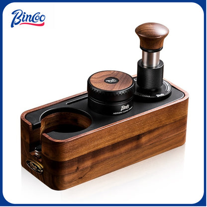 BINCOO Walnut Wood Coffee Tamper Base & Powder Dispenser Set with Tamper Hammer Complete Italian-Style Tool Set with Storage Case 58MM