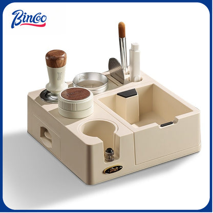 BINCOO All-in-One Coffee Tamping Station with Knock Box Spring Loaded Tamper & Distributor Complete Coffee Portafilter Tool Set 51MM/58MM
