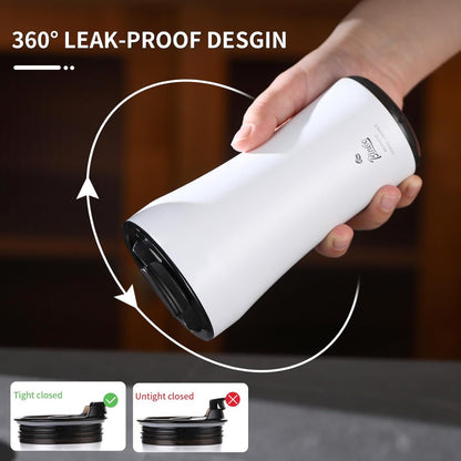Bincoo 316 Stainless Steel Insulated Coffee Travel Mug 12.8oz,Leak-proof Insulated Travel Coffee Tumbler Keeps Drinks Hot/Cold for 6 Hours,with Storage Compartment,Ideal for Office,Outdoors,Car