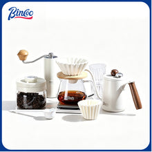 BINCOO Hand Drip Coffee Pot Complete Set Glass Server with Coffee Grinder V60 Ceramic Dripper Full Coffee Brewing Tools Kit