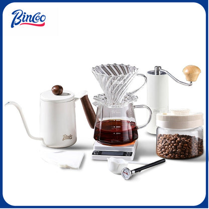 BINCOO Hand-Drip Coffee Maker with Grinder Set Glass Server V60 Drip Set Coffee Accessories Complete Drip Set