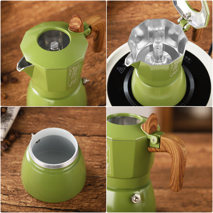 Bincoo Premium Moka Pot Set 6 Color Options Dual Valve System Compact Italian Coffee Maker for Stovetop Brewing