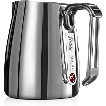 Bincoo GYKF1514 Espresso Milk Frothing Pitcher Stainless Steel 20oz/600ML Coffee Milk Frother Cup-Milk Frothing Pitcher with Measurement Lines,Ergonomic Handle for Latte Art & Cappuccino(White)