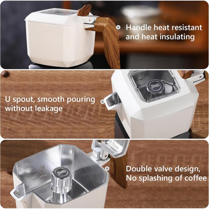 Bincoo Stovetop Espresso Maker 2 Cups-Creative Moka Coffee Pot Double Valve,Italian Coffee Maker Aluminium Stovetop Camping Espresso Maker,120ML/4oz(White-black)