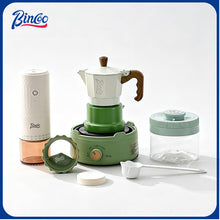 BINCOO Three‑Valve Moka Pot Set with Electric Hot Plate Manual Home Espresso Mini Coffee Maker Outdoor Coffee Kit 2Cups