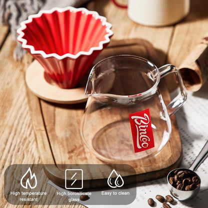 Bincoo Pour Over Coffee Maker Set with Dripper,400ml Glass Coffee Server Set,Ceramics Coffee Dripper with Wood Stand&Filter Paper for Home Office Gift