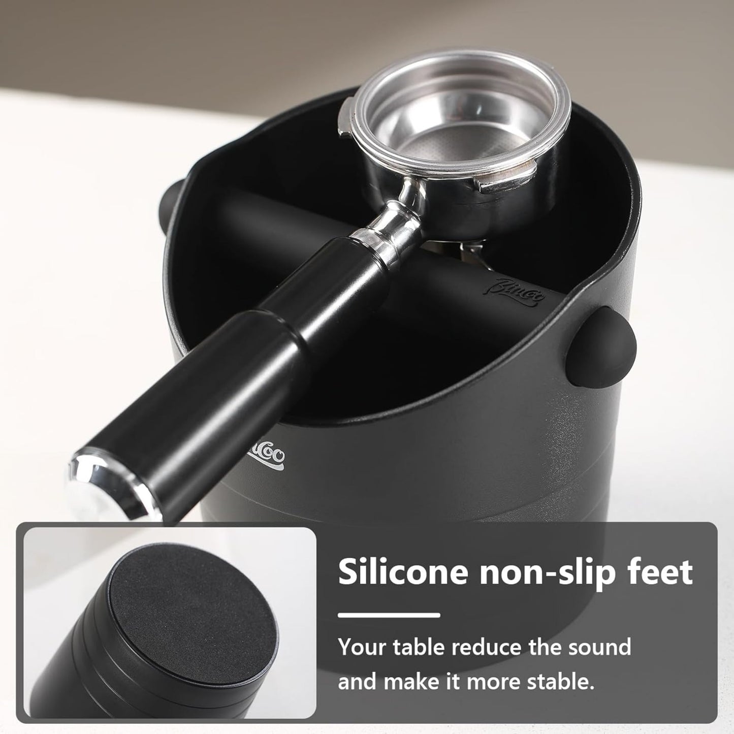 Bincoo Coffee Knock Box 6.8 Inch Shock-Coffee Ground Knock Box 1.2L with Removable Knock Bar and Non-Slip Base,Espresso Accessories Suitable for Home & Bar(White)