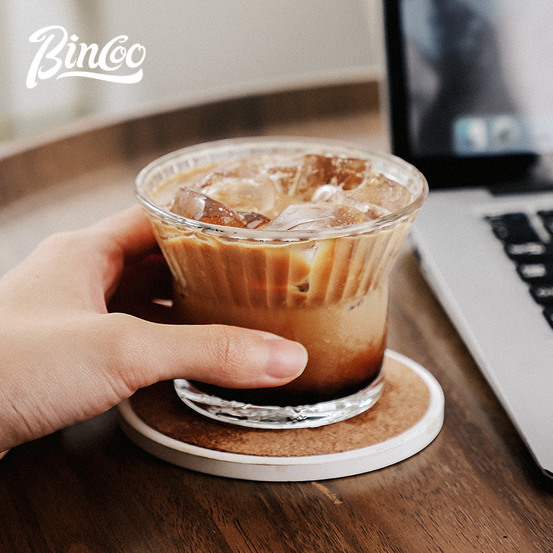 BINCOO GYKF0749 Glass Coffee Cup Latte Flower Cup for Household and Office 210ML