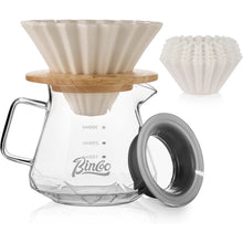 Bincoo 400ML Pour Over Coffee Maker Set with Filter Paper, Ceramic Coffee Dripper with Wood Stand Set for 1-2 Cups - Professional Brewing Tools for Home Office (White)