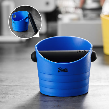 Bincoo Small Espresso Knock Box, 0.5L Coffee Ground Knock Box,Blue Espresso Puck Knock Box with Removable Knock Bar and Non-Slip Base