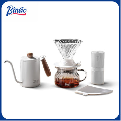 BINCOO Smart Filter Cup Hand-Drip Coffee Glass Carafe with Glass Filter Cup Set Coffee Grinder and Hand-Brewing Coffee Accessories Set