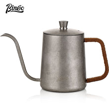 Bincoo Outdoor Pour Over Coffee Kettle - Retro Stainless Steel Gooseneck Spout Coffee Pot with Hemp Rope Handle, Aesthetic Hand Drip Pot for Camping & Home Brewing