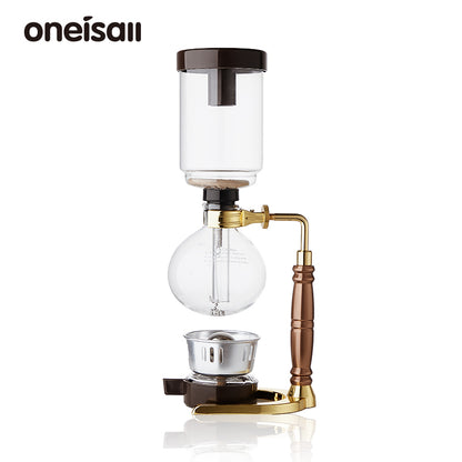 Bincoo Electric Siphon Coffee Maker, Borosilicate Glass Vacuum Syphon Coffee Pot with Solid Wood Handle & Adjustable Heating Base, Professional Hand Brew Coffee Brewer for Home & Cafe Barista