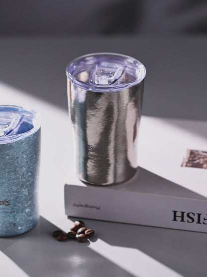 Bincoo GYKF2295 Qingniao Titanium Coffee Cup, 300ml Pure Titanium Double-Wall Tumbler, Frost Blue/Silver Colors, 99.8% Titanium Purity