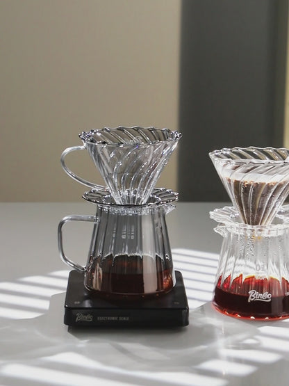 BINCOO Pink V60 Coffee Filter Cup High Borosilicate Glass Heat-Resistant Hand Brewing Coffee Sharing Pot Pour-Over Coffee Brewing Set 500ML/650ML