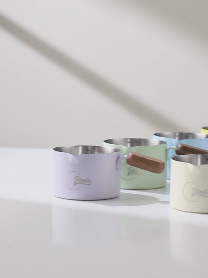 Bincoo GYKF2244 Espresso Shot Cup with Wood Handle,100ML Stainless Steel Espresso Measuring Cup Pouring Cup for Coffee Machine, Home, Barista