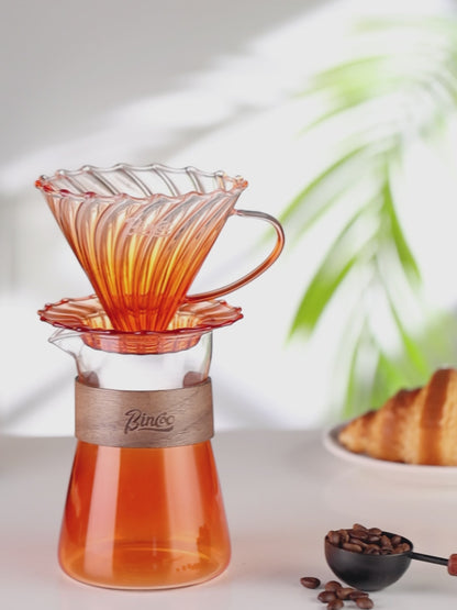 Bincoo Pour Over Coffee Maker Set Reusable Coffee Filter Dripper Glass Coffee Hand Brewing Coffee Sharing Pot Funnel Filter Cups