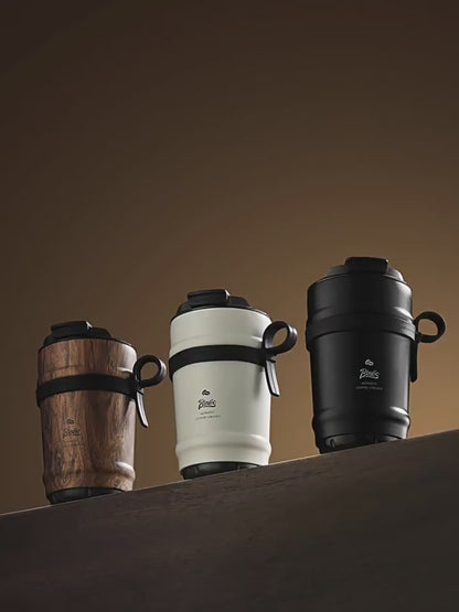 Bincoo GYKF1908 11oz Travel Coffee Mug Tumbler with Flip Lid-316 Stainless Steel Vacuum Coffee Cup with Ceramic Liner for Hot and Cold,Portable Insulation Mug with Rope for Ootdoor Home