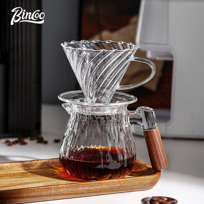 Bincoo Share Pot Glass Coffee Pot Tree Patterned Hand Brewed Coffee Pot Glass Cup Set 400ML