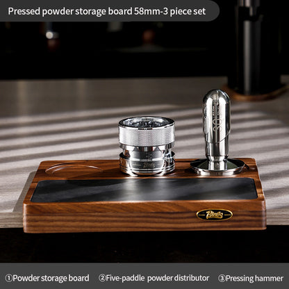 BINCOO Solid Wood Pressed Base Set Powder Distributor Pressing Hammer Italian Three-Piece Coffee Set 51MM/58MM