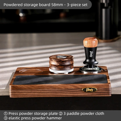 BINCOO Solid Wood Pressed Base Set Powder Distributor Pressing Hammer Italian Three-Piece Coffee Set 51MM/58MM