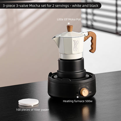 BINCOO Three-Valve Moka Pot with Electric Stove Home Coffee Maker Manual Espresso Small Coffee Machine Suitable for Home Office and Outdoor Use 2Cups