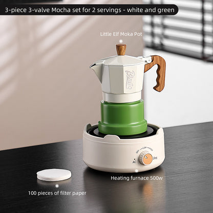 BINCOO Three-Valve Moka Pot with Electric Stove Home Coffee Maker Manual Espresso Small Coffee Machine Suitable for Home Office and Outdoor Use 2Cups