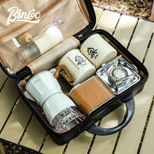 BINCOO Portable Outdoor Coffee Set Double-Valve Moka Pot Italian Espresso Maker with Manual Grinder Electric Stove Set Coffee Storage Tool Set