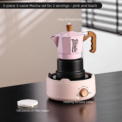 BINCOO Three-Valve Moka Pot with Electric Stove Home Coffee Maker Manual Espresso Small Coffee Machine Suitable for Home Office and Outdoor Use 2Cups