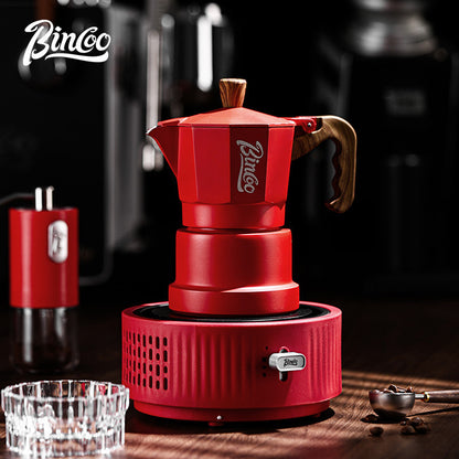 BINCOO Red Three-Valve Moka Pot with Electric Stove Set, Coffee Maker, Manual Coffee Grinder Set, Italian-Style Coffee Outdoor Set 1Cup/2Cups