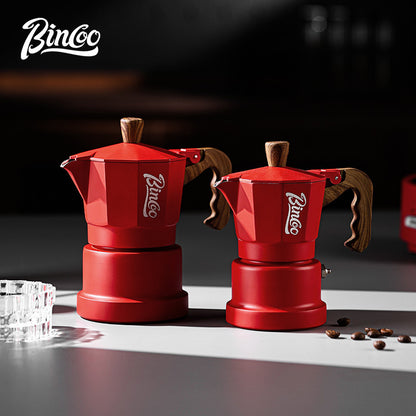 BINCOO Red Three-Valve Moka Pot with Electric Stove Set, Coffee Maker, Manual Coffee Grinder Set, Italian-Style Coffee Outdoor Set 1Cup/2Cups