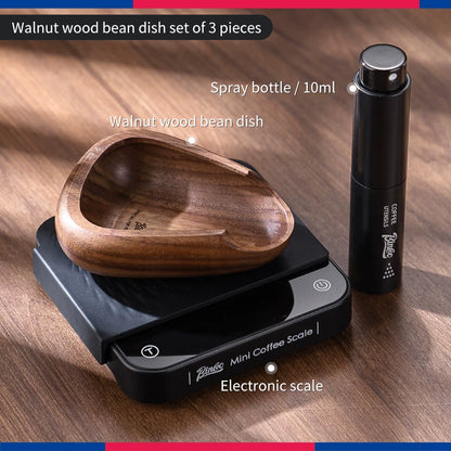 BINCOO Coffee Smart Digital Scale with Static Spray Bottle Set Solid Wood Coffee Bean Dish Coffee Accessories Set