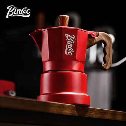 BINCOO Red Three-Valve Moka Pot with Electric Stove Set, Coffee Maker, Manual Coffee Grinder Set, Italian-Style Coffee Outdoor Set 1Cup/2Cups