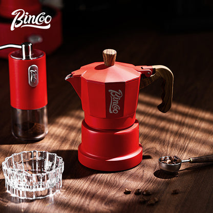 BINCOO Red Three-Valve Moka Pot with Electric Stove Set, Coffee Maker, Manual Coffee Grinder Set, Italian-Style Coffee Outdoor Set 1Cup/2Cups
