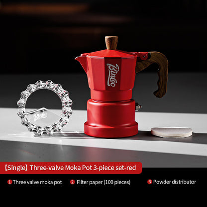 BINCOO Red Three-Valve Moka Pot with Electric Stove Set, Coffee Maker, Manual Coffee Grinder Set, Italian-Style Coffee Outdoor Set 1Cup/2Cups