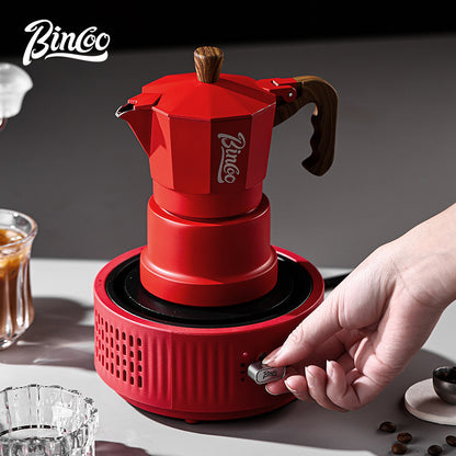 BINCOO Red Three-Valve Moka Pot with Electric Stove Set, Coffee Maker, Manual Coffee Grinder Set, Italian-Style Coffee Outdoor Set 1Cup/2Cups