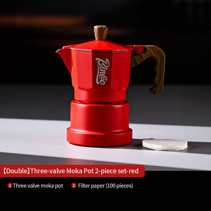 BINCOO Red Three-Valve Moka Pot with Electric Stove Set, Coffee Maker, Manual Coffee Grinder Set, Italian-Style Coffee Outdoor Set 1Cup/2Cups