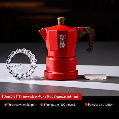BINCOO Red Three-Valve Moka Pot with Electric Stove Set, Coffee Maker, Manual Coffee Grinder Set, Italian-Style Coffee Outdoor Set 1Cup/2Cups