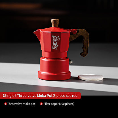 BINCOO Red Three-Valve Moka Pot with Electric Stove Set, Coffee Maker, Manual Coffee Grinder Set, Italian-Style Coffee Outdoor Set 1Cup/2Cups