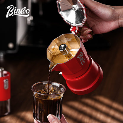 BINCOO Red Three-Valve Moka Pot with Electric Stove Set, Coffee Maker, Manual Coffee Grinder Set, Italian-Style Coffee Outdoor Set 1Cup/2Cups