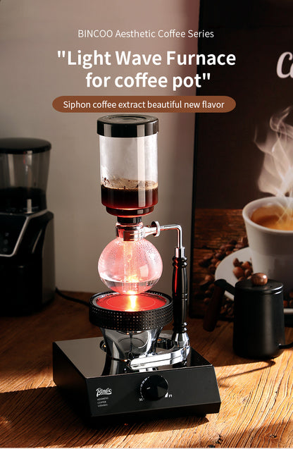 Bincoo 400W Adjustable Infrared Light Wave Coffee Burner, Halogen Siphon Coffee Pot Heater with Knob Temperature Control, Home Barista & Cafe Use