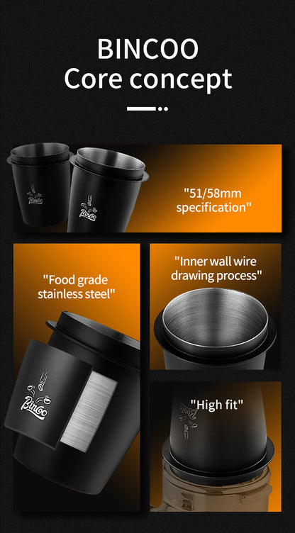 Bincoo 51/58mm Coffee Dosing Cup - Food-Grade Stainless Steel Espresso Powder Receiver, Multi-Use Coffee Porter for Weighing Beans & Catching Grounds, Black