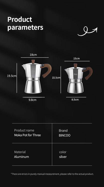 BINCOO Single Valve Moka Pot Stovetop Coffee Maker, 3rd Gen Pressure Boost Espresso Pot with Comfort Wood Handle for Home Barista Perfect Flavor Brewing