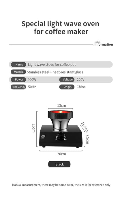 Bincoo 400W Adjustable Infrared Light Wave Coffee Burner, Halogen Siphon Coffee Pot Heater with Knob Temperature Control, Home Barista & Cafe Use