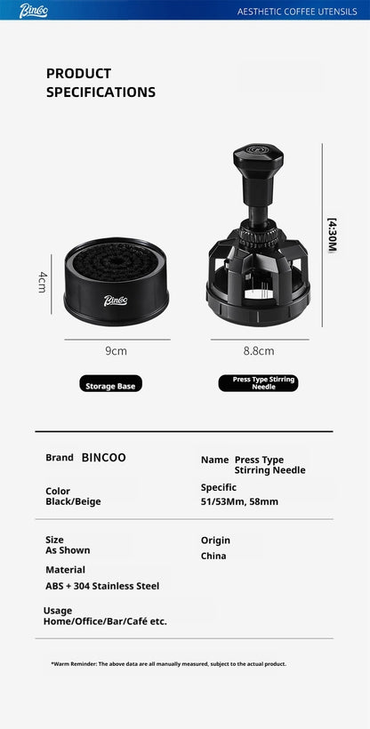 BINCOO Push Style Coffee WDT Distribution Needle, Adjustable Espresso Powder Stirrer with Brush Cleaning Base