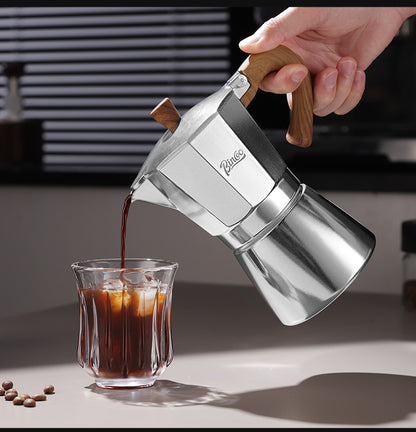 BINCOO Single Valve Moka Pot Stovetop Coffee Maker, 3rd Gen Pressure Boost Espresso Pot with Comfort Wood Handle for Home Barista Perfect Flavor Brewing