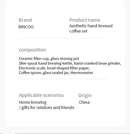 Bincoo Complete Pour Over Coffee Set, Yuguang Pleated Ceramic Dripper Hand Brew Kit with Gooseneck Kettle, Manual Coffee Grinder, Glass Coffee Server & Digital Coffee Scale, Aesthetic Home Barista Coffee Making Kit