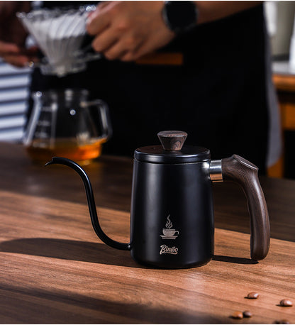 Bincoo Gooseneck Pour Over Coffee Kettle - Stainless Steel Hand Drip Pot with Wooden Handle, Precise Water Control Spout for Home Brewing