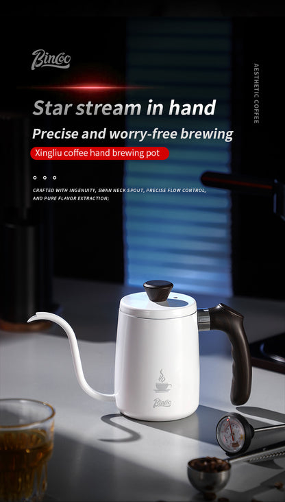 Bincoo Gooseneck Pour Over Coffee Kettle - Stainless Steel Hand Drip Pot with Wooden Handle, Precise Water Control Spout for Home Brewing